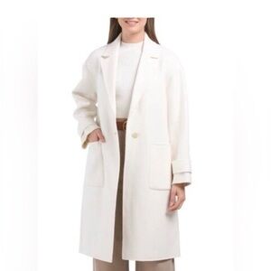 Theory Cream Easy One Button Long Wool Cashmere Coat